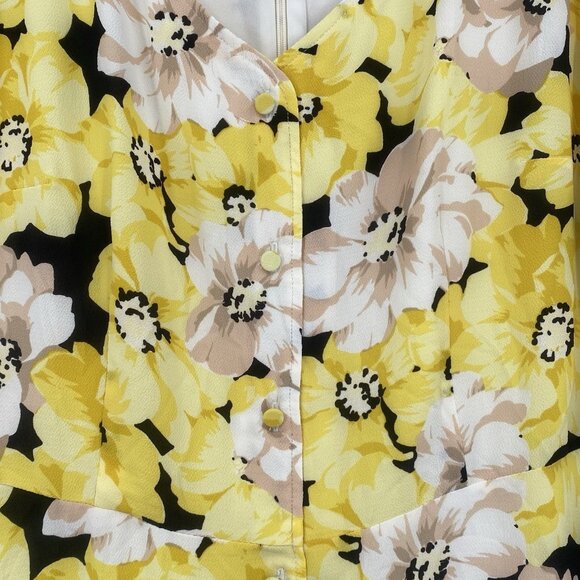 TALBOTS Yellow Floral Crepe Midi Dress Size 12 Pippy Poppies Missing Belt - Picture 11 of 12